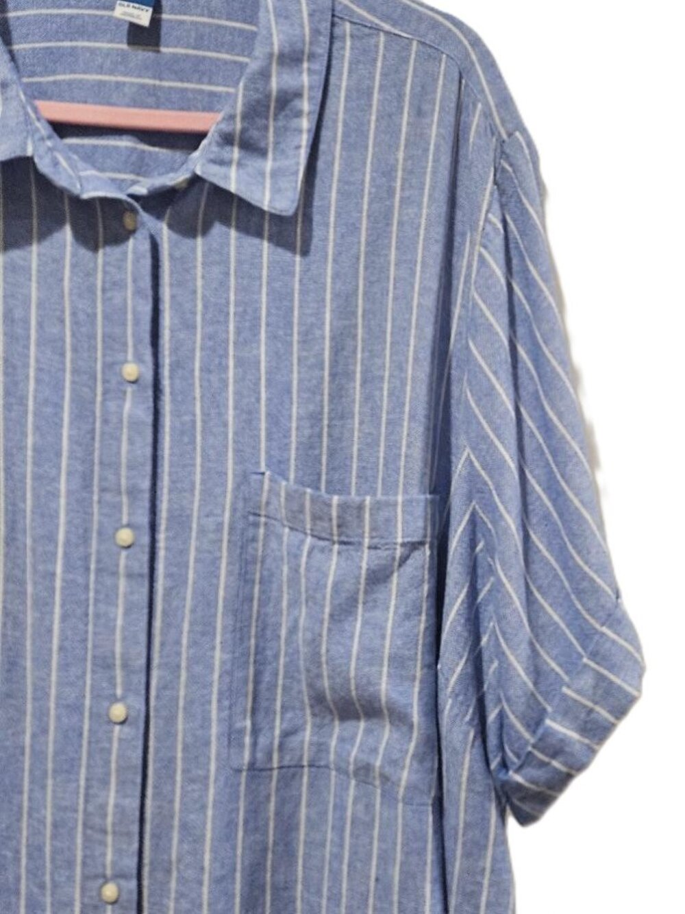 OLD NAVY BLUE WHITE STRIPE LINEN SHORT SLEEVE SHIRT DRESS SWIM COVERUP 4X - 5X - Picture 1 of 9